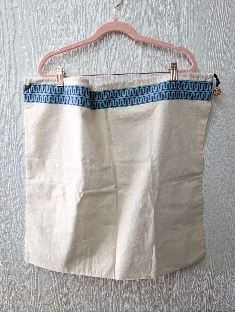 Tory Burch XL Canvas Dust Bag Cover Drawstring Logo Charm 23”X 23”